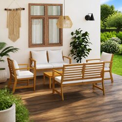 5 Piece Garden Lounge Set Outdoor Furniture Sofa Coffee Table Cushion Cream