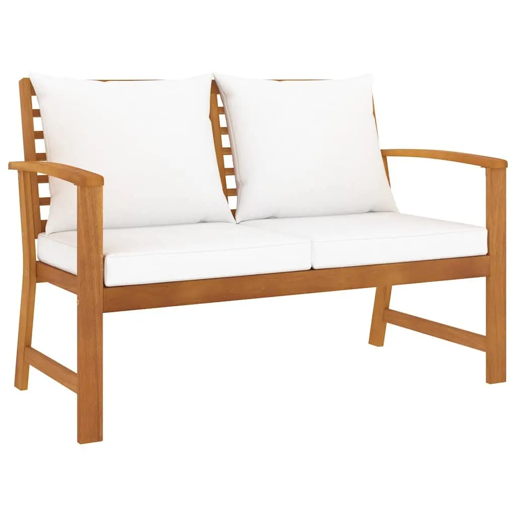 5 Piece Garden Lounge Set Solid Acacia Wood Frame Outdoor Furniture Sofa Coffee Table Cushion Cream