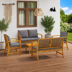Garden Lounge Set 5 Piece Outdoor Furniture Solid Acacia Wood with Cushions