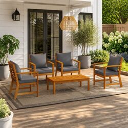 5 Piece Garden Lounge Set Outdoor Furniture Acacia Wood Sofa Coffee Table Grey