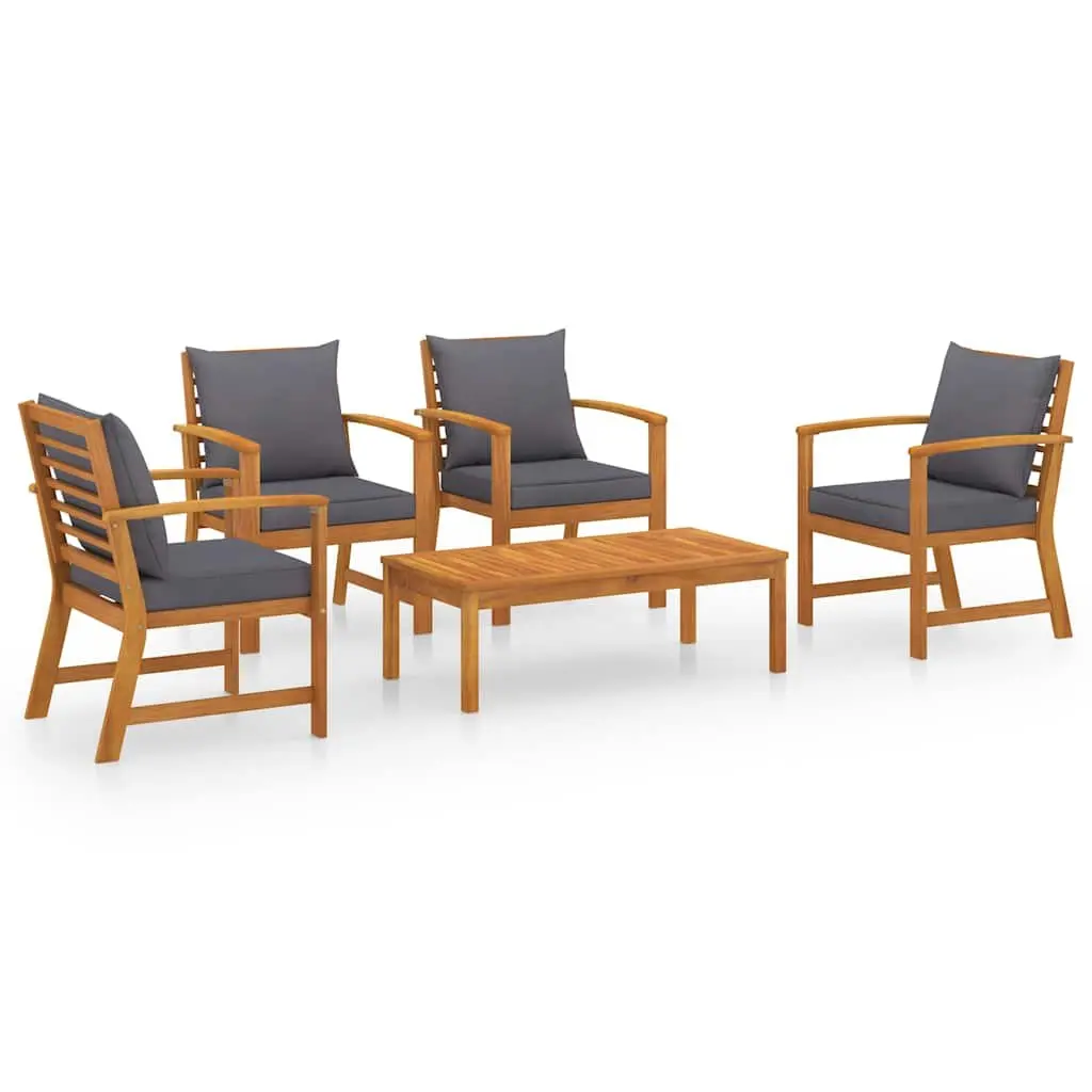 5 Piece Garden Lounge Set Acacia Wood Outdoor Furniture Grey