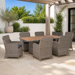 7 Piece Outdoor Dining Set with Cushions Poly Rattan Patio Furniture Brown