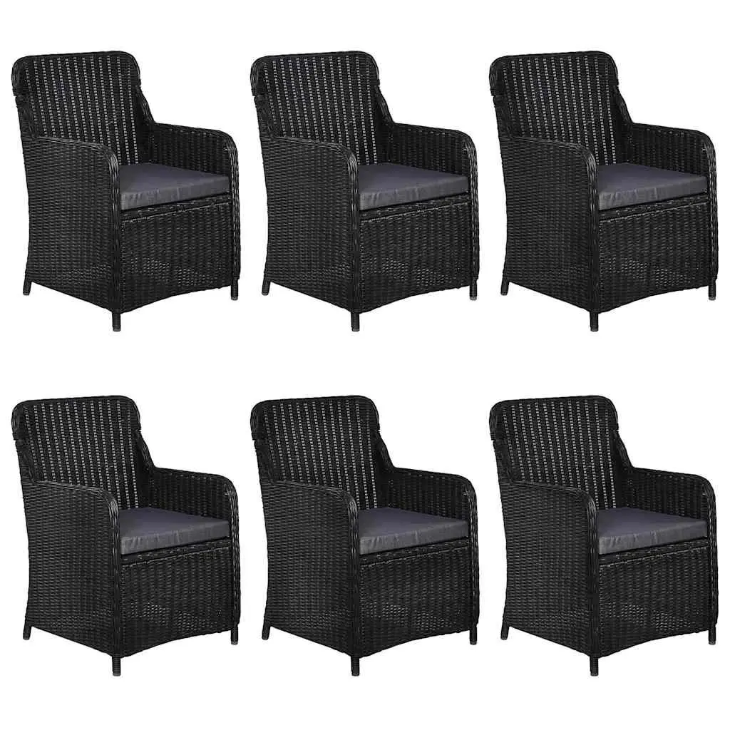 7 Piece Outdoor Dining Set Black Poly Rattan Patio Garden Furniture with Chairs
