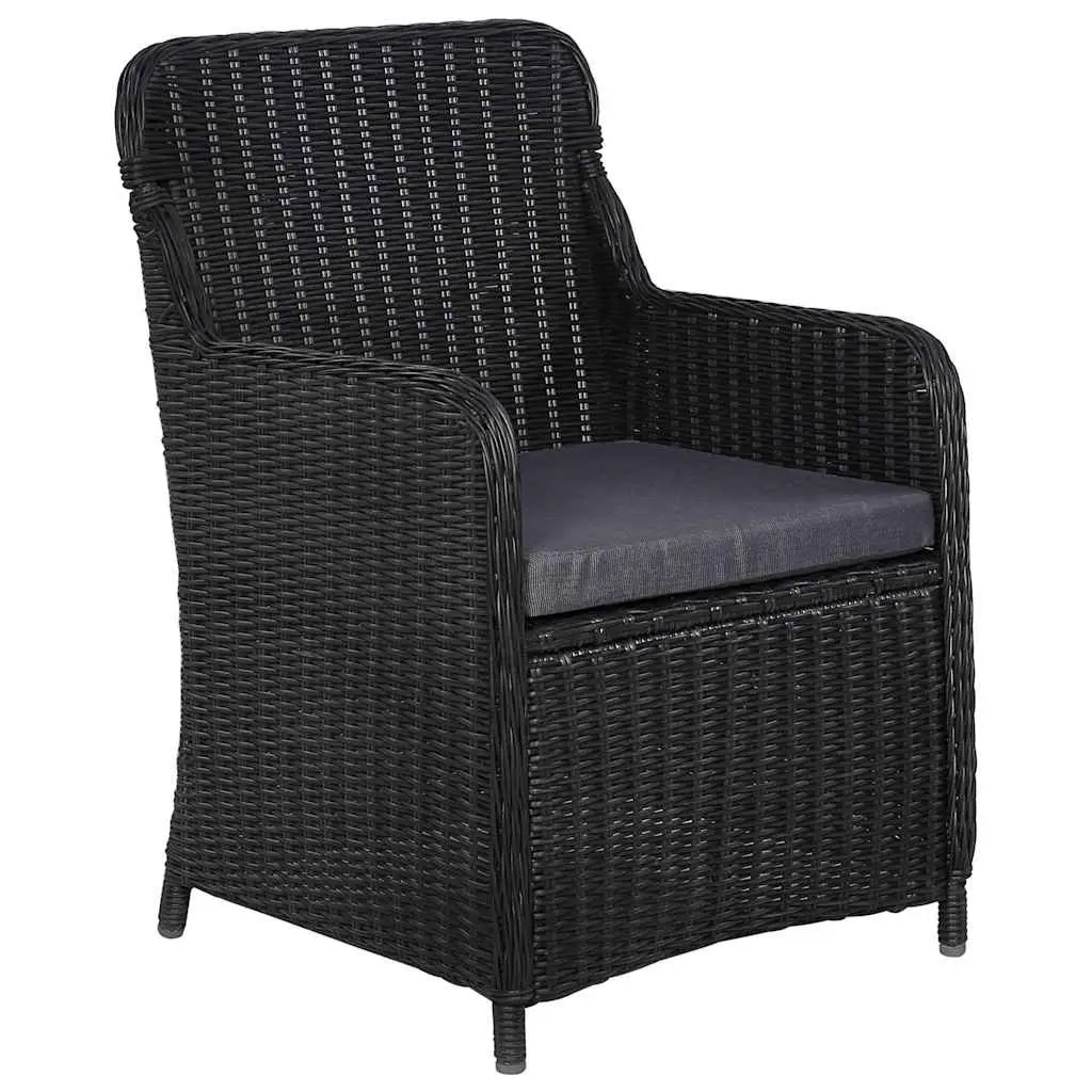 7 Piece Outdoor Dining Set Black Poly Rattan Patio Garden Furniture with Chairs