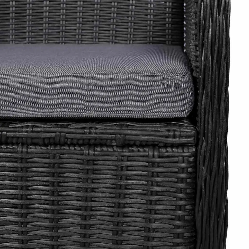 7 Piece Outdoor Dining Set Black Poly Rattan Patio Garden Furniture with Chairs