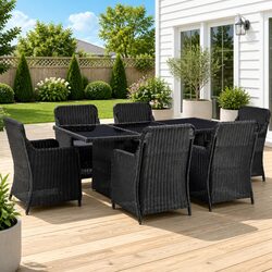 Outdoor Dining Set 7 Piece Half Round Poly Rattan Garden Patio Furniture Black