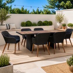 Outdoor Dining Set 7 Piece Poly Rattan Patio Furniture with Cushions Black