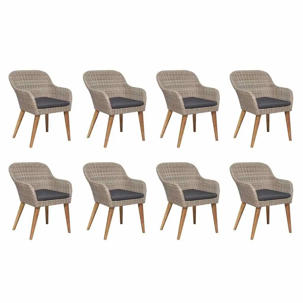 Outdoor Dining Set 9 Piece Brown Poly Rattan Patio Garden Furniture with