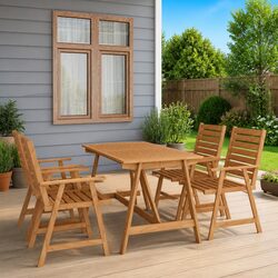 5 Piece Garden Dining Set Solid Wood Table Chairs Outdoor Patio Furniture