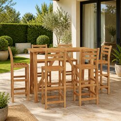 7 Piece Outdoor Bar Set with Stools Solid Wood Patio Garden Furniture Brown