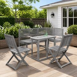 4 Piece Outdoor Bistro Set Foldable Garden Table Chairs Grey Patio Furniture