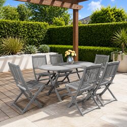 Garden Dining Set 7 Piece Outdoor Furniture Wooden Table Chairs Foldable Grey