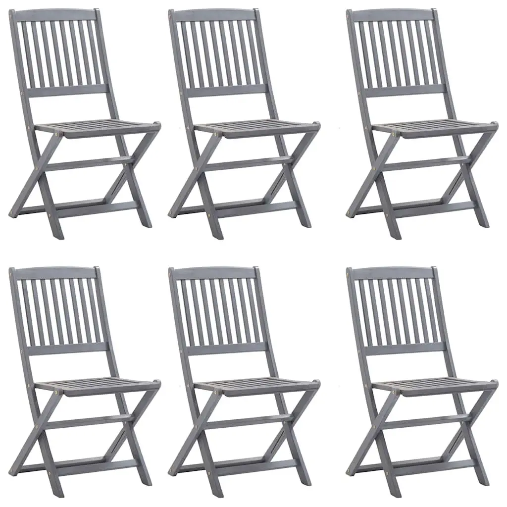Garden Dining Set Foldable 7 Piece Outdoor Furniture Solid Acacia Wood Grey Wash