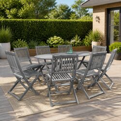 9 Piece Outdoor Garden Dining Set Folding Table Chairs Acacia Wood Grey