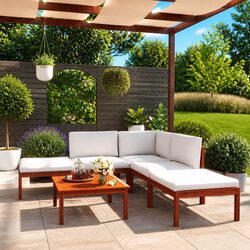 Garden Lounge Set 6 Piece Outdoor Furniture Rope Backrest Acacia Wood White