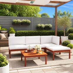 5 Piece Outdoor Garden Lounge Set Rope Woven Backrest Acacia Wood Cushions