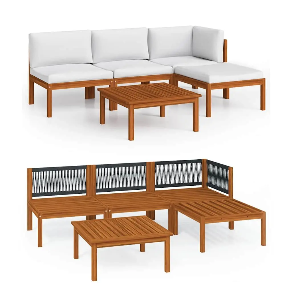 5 Piece Outdoor Garden Lounge Set Rope Woven Backrest Acacia Wood Cushions