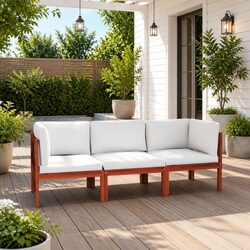 3-Seater Garden Sofa Outdoor Patio Furniture with Rope Backrest Cushion Cream