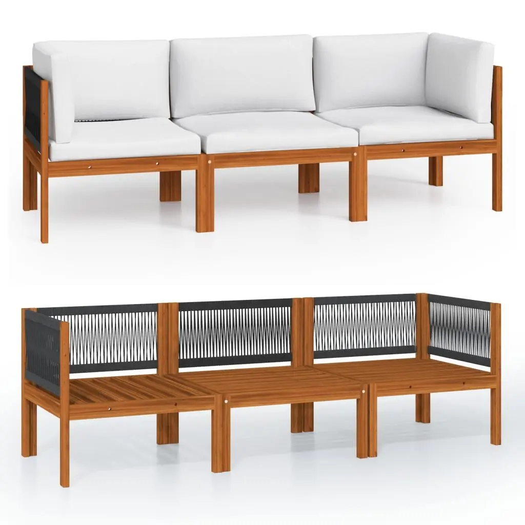 3-Seater Garden Sofa Outdoor Patio Furniture Rope Woven Backrest Removable Cushions Cream