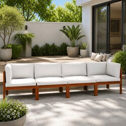 4-Seater Garden Sofa Rope Backrest Outdoor Lounge Patio Furniture Set Cream