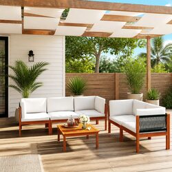 Garden Lounge Set 6 Piece Outdoor Furniture with Cushions Rope Backrest Patio
