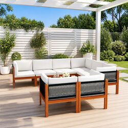 10 Piece Garden Lounge Set Outdoor Patio Furniture Rope Woven Design with