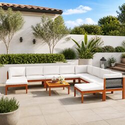 11 Piece Garden Lounge Set Rope Woven Backrest Outdoor Furniture Patio Sofa