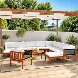 Garden Lounge Set 12 Piece Outdoor Furniture Rope Weave Patio Sofa with Cushions