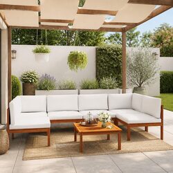 7 Piece Garden Lounge Set Rope Weave Backrest Outdoor Patio Furniture with