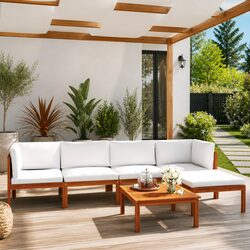 Garden Lounge Set 6 Piece Outdoor Patio Furniture Rope Backrest with Cushions