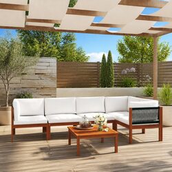 Garden Lounge Set 6 Piece Outdoor Furniture Rope Woven Backrest Patio Sofa Cream