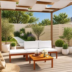 Garden Lounge Set 4 Piece Outdoor Patio Furniture with Cushions Rope Woven