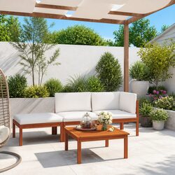 Garden Lounge Set 4 Piece Rope Backrest Patio Furniture with Cushions Cream