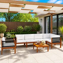 7 Piece Garden Lounge Set Rope Backrest Patio Sofa with Cushions Outdoor