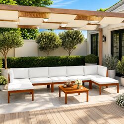 Garden Lounge Set 8 Piece Outdoor Furniture Patio Sofa with Cushions Cream