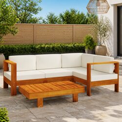5 Piece Outdoor Garden Lounge Set with Cushions Acacia Wood Patio Furniture