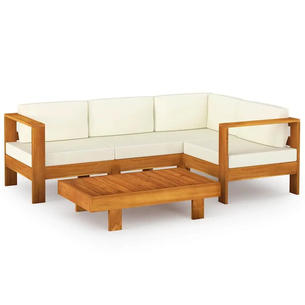 5 Piece Outdoor Garden Lounge Set Acacia Wood with Cushions White