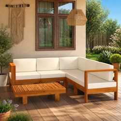 6 Piece Garden Lounge Set with Cushions Acacia Wood Outdoor Patio Furniture