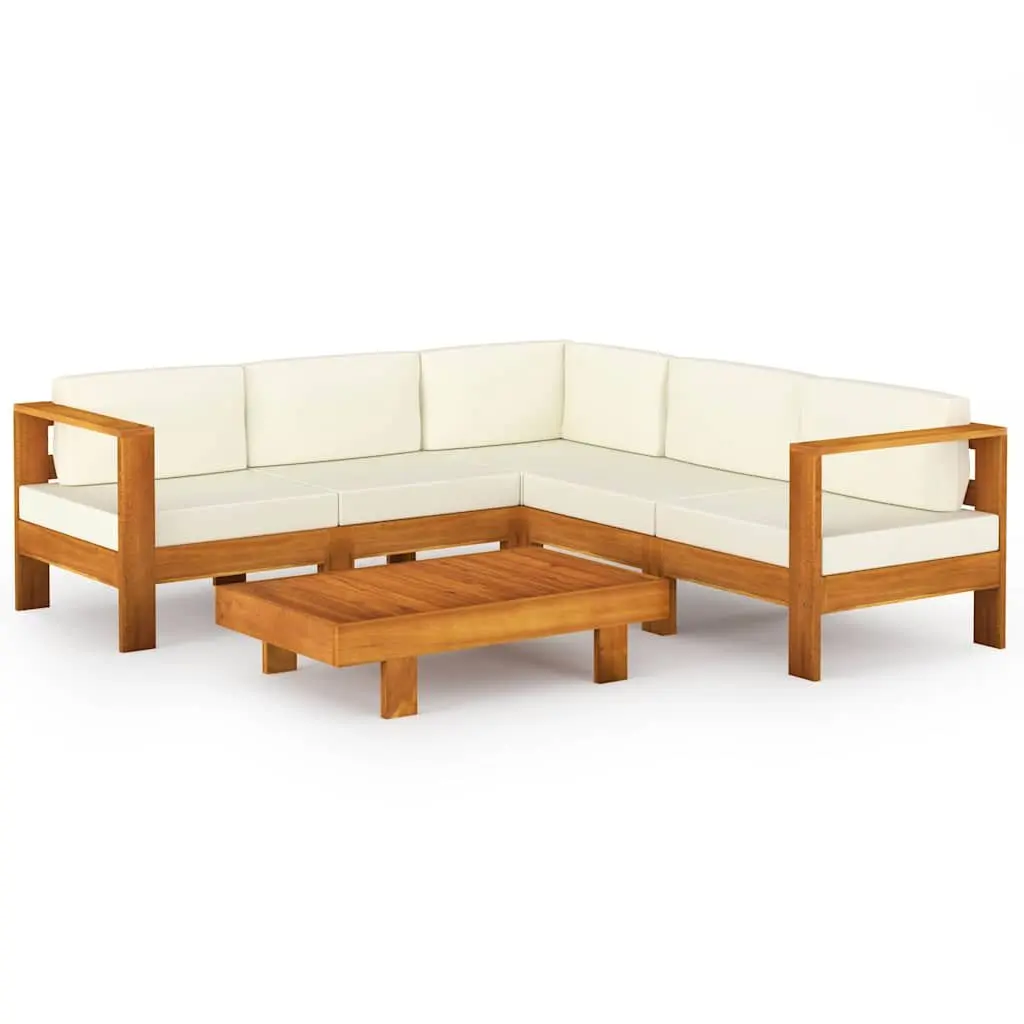 6 Piece Garden Lounge Set Acacia Wood Outdoor Patio Furniture with Cushions White