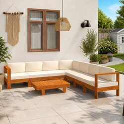 8 Piece Garden Lounge Set with Cushions Patio Furniture Acacia Wood White