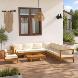 9 Piece Outdoor Garden Lounge Set Acacia Wood Patio Furniture White Cushions