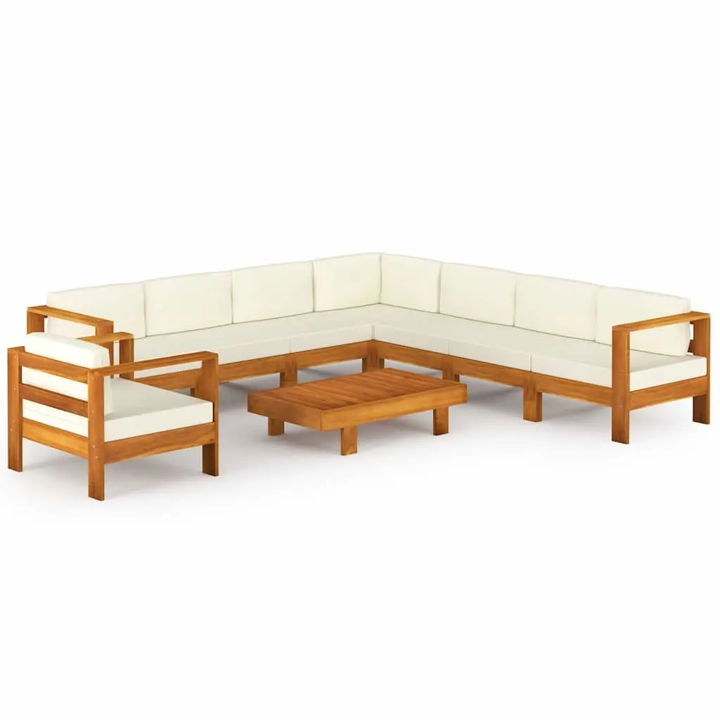 9 Piece Outdoor Garden Lounge Set Acacia Wood Patio Furniture White Cushions