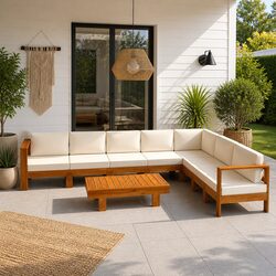 Garden Lounge Set 9 Piece Outdoor Furniture with Cushions Acacia Wood Patio