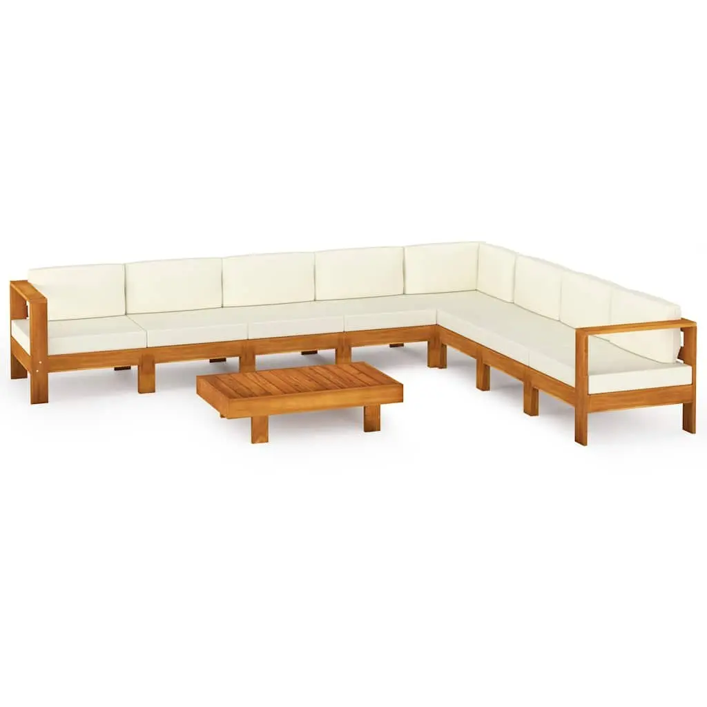 Garden Lounge Set 9 Piece Outdoor Furniture Acacia Wood with Cushions White