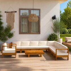 Garden Lounge Set 10 Piece Outdoor Furniture Acacia Wood Cushions Patio Seating