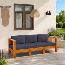 3-Seater Garden Sofa Outdoor Furniture Acacia Wood with Grey Cushions Patio