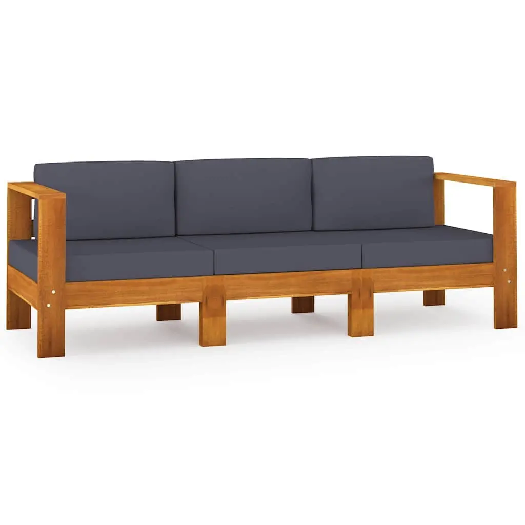 3-Seater Garden Sofa Outdoor Furniture Acacia Wood with Grey Cushions Patio