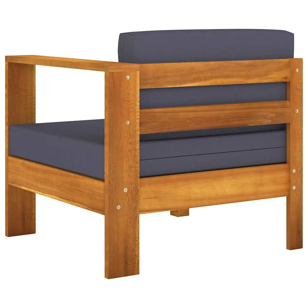 3-Seater Garden Sofa Outdoor Furniture Acacia Wood with Grey Cushions Patio