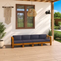 4-Seater Garden Sofa Acacia Wood Outdoor Patio Couch with Grey Cushions