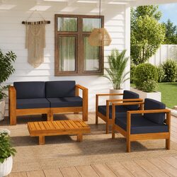 4 Piece Garden Lounge Set Acacia Wood Outdoor Furniture with Grey Cushions